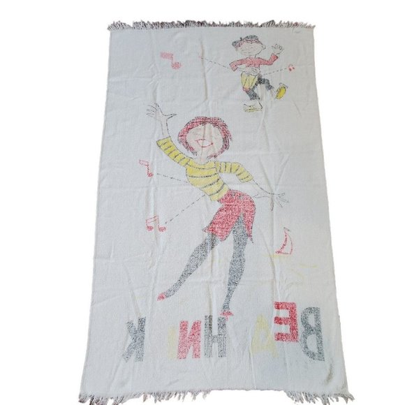 Vintage 60s Novelty Dancing At‎ The Beach Towel Redhead Music Beach Nick - Picture 3 of 7